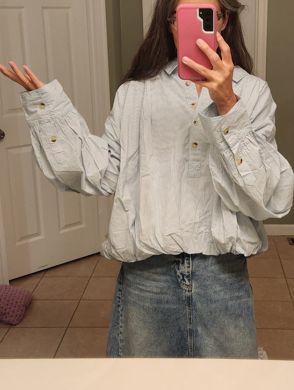 Nwt We The Free Pullover Size Xl Light Blue Sinch Waist Preppy